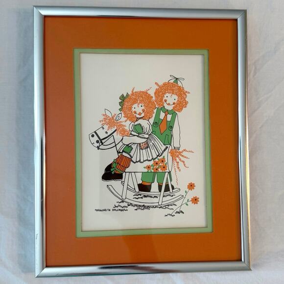 Marguerite Baldasaro Original Art Set Boy Girl Rocking Horse Love You Frame Mat - Picture 3 of 15